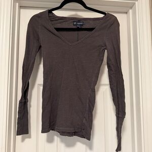 American Eagle Outfitters Dark Gray V-Neck Long Sleeve Top